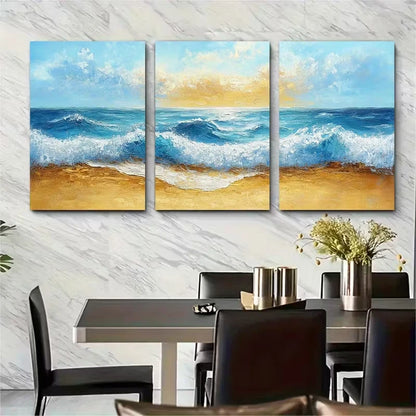 3pcs Abstract Summer Seaside Painting Metal Print Ready to Hang Art