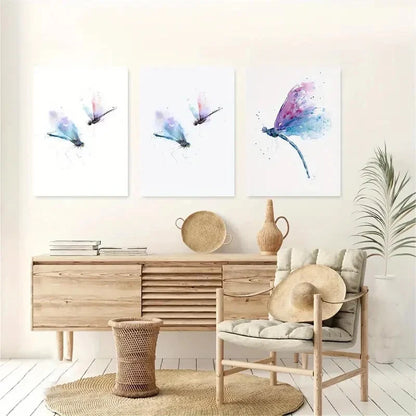 3pcs Artistic Ink Dragonfly Watercolor Metal Print Ready to Hang Art - Bella Home Decor