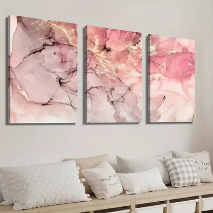 3pcs Abstract Pink and Golden Texture  Wall Art Set Canvas Unframed - High Quality Print 100% Australian Made Wall Canvas - Bella Home Decor