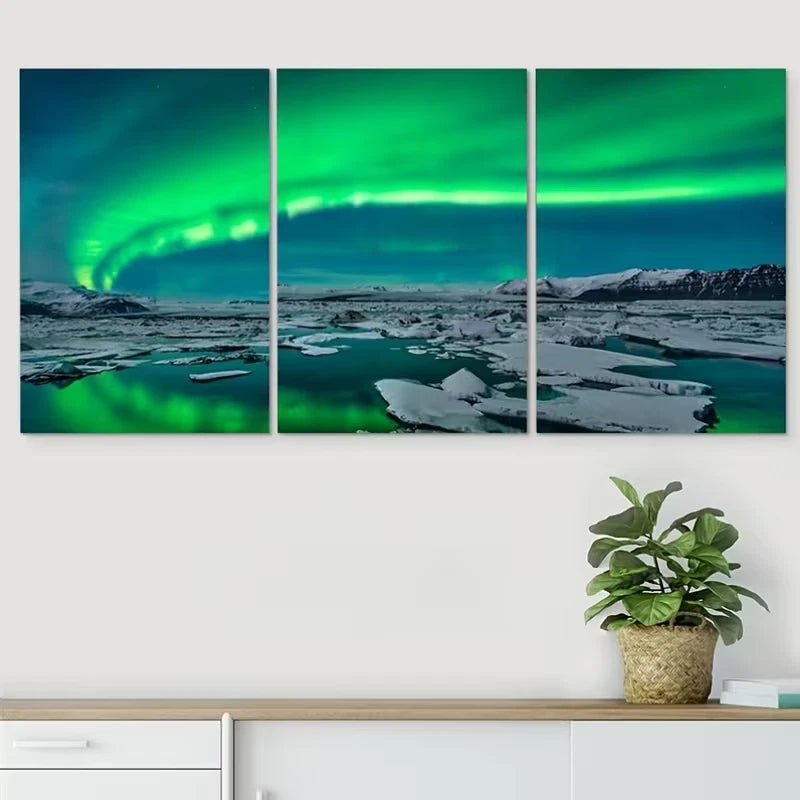 3pcs The Northern Lights (Aurora Borealis) Metal Print Ready to Hang Art