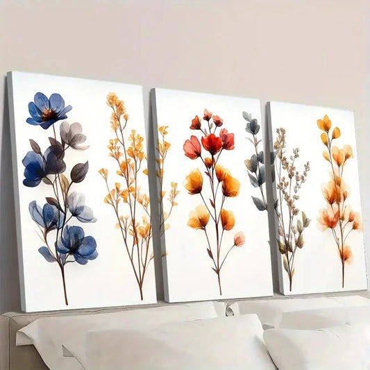 3pcs Dark Dried Wildflower Floral DW Wall Art Set Canvas Framed 50x70cm - High Quality Print 100% Australian Made Wall Canvas Ready to Hang