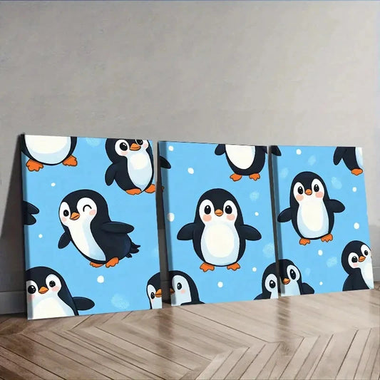 3pcs Lots of cute little penguins Wall Art Set Canvas Framed 40x60cm - High Quality Print 100% Australian Made Wall Canvas Ready to Hang