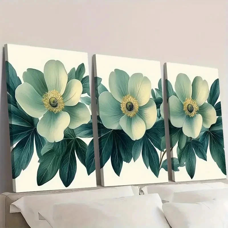 3pcs Vintage Green Botanical Floral ER  Wall Art Set Canvas Framed 50x70cm - High Quality Print 100% Australian Made Wall Canvas Ready to Hang - Bella Home Decor