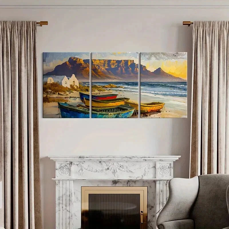 3pcs Artistic Coastal Landscape Mountain View Metal Print Ready to Hang Art - Bella Home Decor