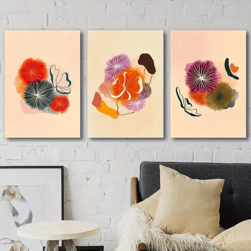 3pcs Abstract Colorful Bcotanical Flower Perfect Wall Art Set Canvas Framed 60x90cm - High Quality Print 100% Australian Made Wall Canvas Ready to Hang - Bella Home Decor