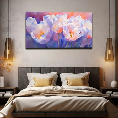 Multiple Bloom Tulip Abstract Wall Art Canvas Office Home Room Framed 120x60cm - Bella Home Decor