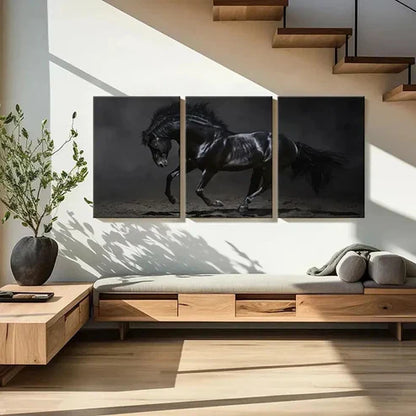 3pcs Black Horse Modern Decoration  Wall Art Set Canvas Unframed - High Quality Print 100% Australian Made Wall Canvas - Bella Home Decor