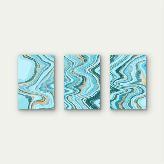 3pcs Blue and Gold Fluid Waves Abstract Art Wall Art Set Canvas Framed 40x60cm - High Quality Print 100% Australian Made Wall Canvas Ready to Hang