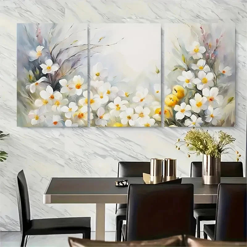 3pcs White Daffodil Spring Wildflowers Metal Print Ready to Hang Art