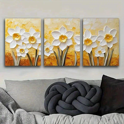 3pcs Textured Daffodils Colorful Nature Perfect Wall Art Set Canvas Framed 60x90cm - High Quality Print 100% Australian Made Wall Canvas Ready to Hang