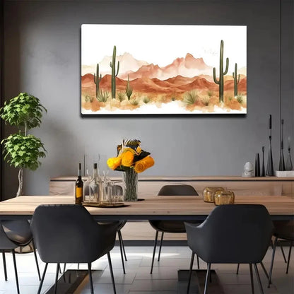 Gouache Style Cactus Wall Art Canvas Office Home Room Framed 120x60cm