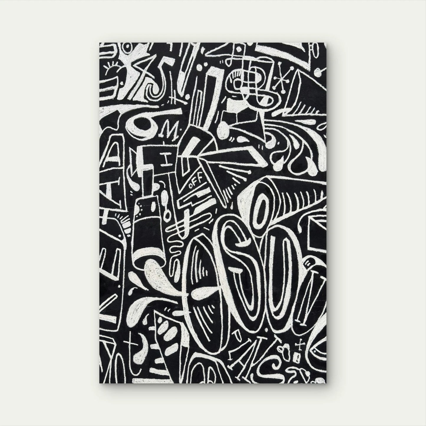 Black and White Graffiti Doodle Art 40x60cm Metal Print Ready to Hang