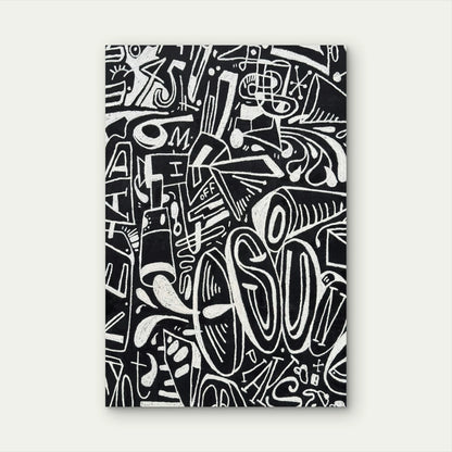 Black and White Graffiti Doodle Art 40x60cm Metal Print Ready to Hang