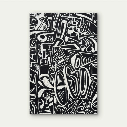 Black and White Graffiti Doodle Art 40x60cm Metal Print Ready to Hang