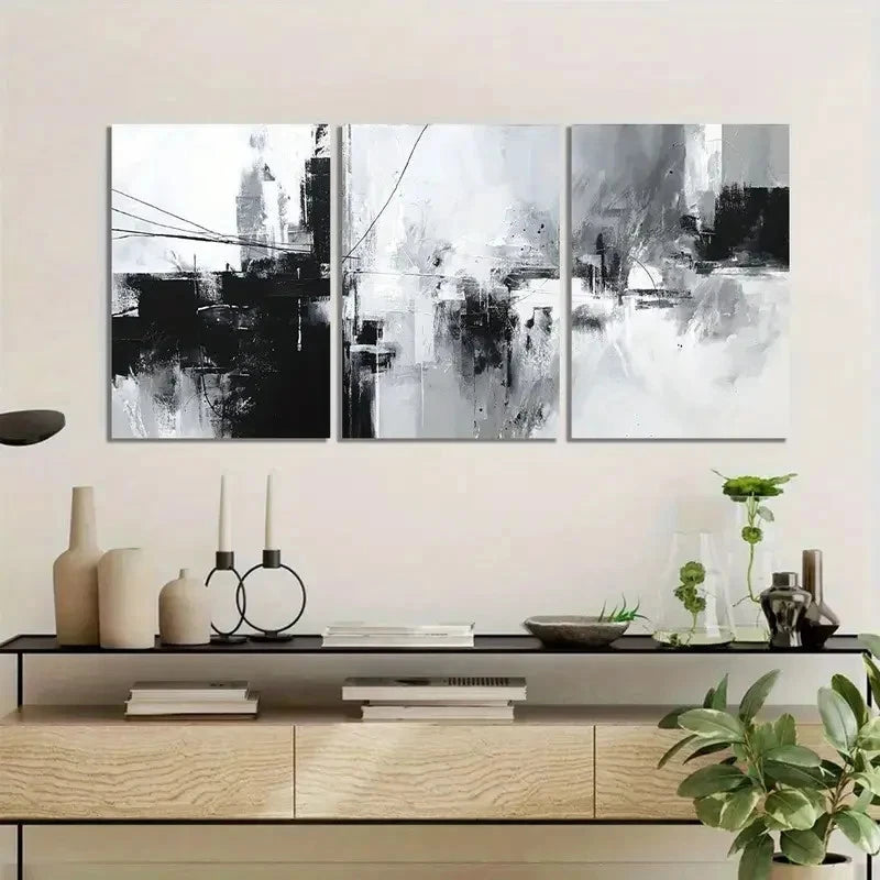 3pcs Black & White Wire Abstract Art Posters Metal Print Ready to Hang Art - Bella Home Decor