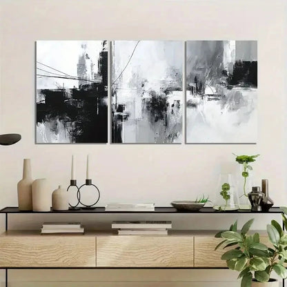 3pcs Black & White Wire Abstract Art Posters Metal Print Ready to Hang Art - Bella Home Decor