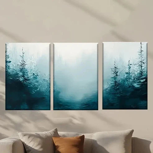 3pcs Forest Scene with Misty Blue Tree  Wall Art Set Canvas Unframed - High Quality Print 100% Australian Made Wall Canvas - Bella Home Decor