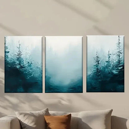 3pcs Forest Scene with Misty Blue Tree  Wall Art Set Canvas Unframed - High Quality Print 100% Australian Made Wall Canvas - Bella Home Decor