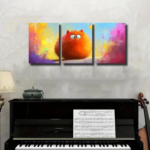 3pcs Charming Cartoon Orange Cat Wall Art Canvas Unframed – High Quality Print 100% Australian Made Wall Canvas - Bella Home Decor