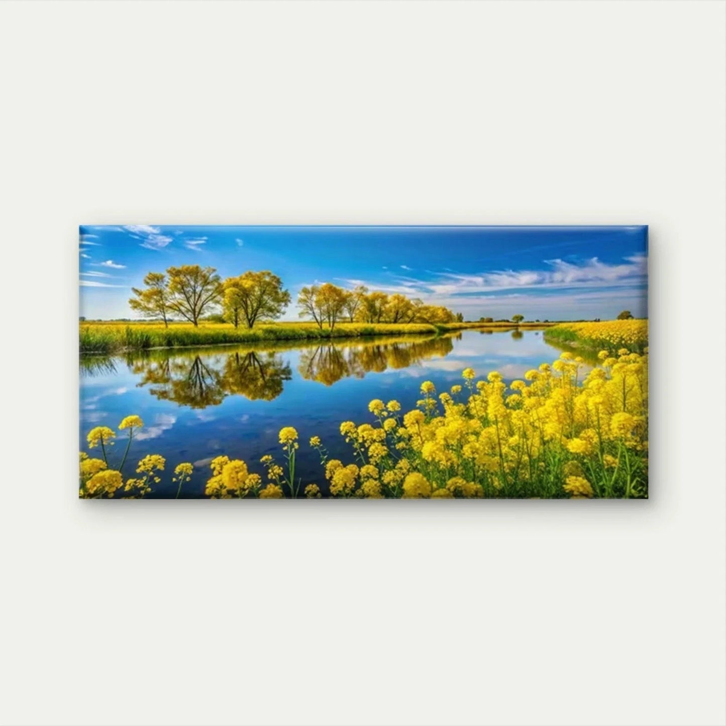 Yellow Tulips in River Wall Art Canvas Office Home Room Framed 120x60cm