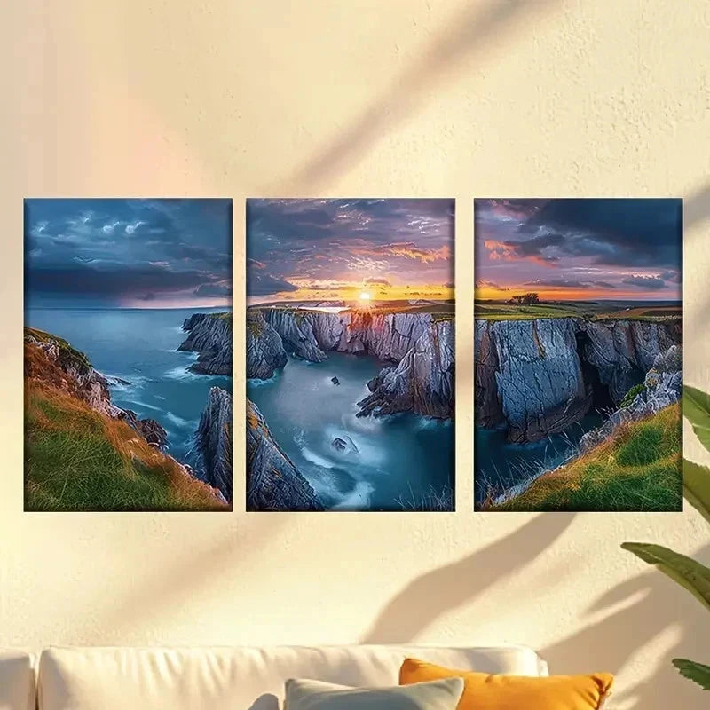 3pcs Sunset on The Coast  Wall Art Set Canvas Framed 50x70cm - High Quality Print 100% Australian Made Wall Canvas Ready to Hang