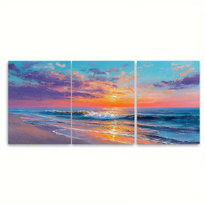3pcs Sea Sunset Cloud Reflection Landscape Metal Print Ready to Hang Art - Bella Home Decor