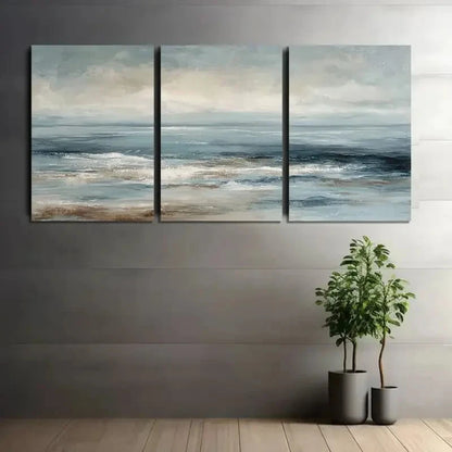3pcs Muted Ocean Oil Painting Poster Metal Print Ready to Hang Art - Bella Home Decor