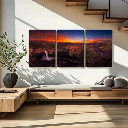 3pcs Waterfall On The Cliff Natural Wall Art Canvas Unframed - High Quality Print 100% Australian Made Wall Canvas