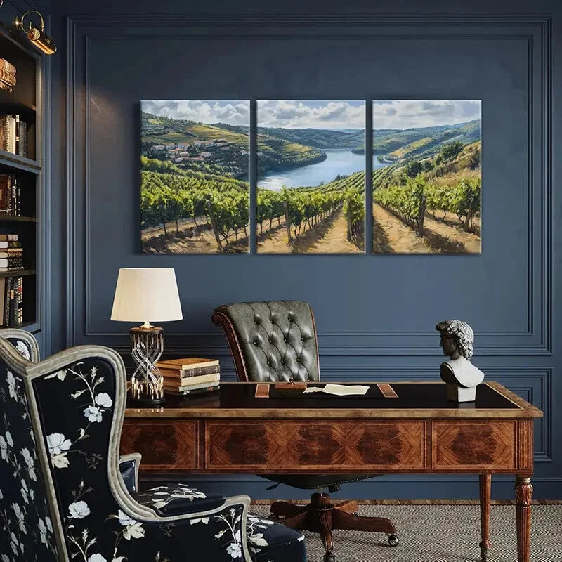 3pcs Vineyard River Valley Rolling Hills Rustic Metal Print Ready to Hang Art - Bella Home Decor