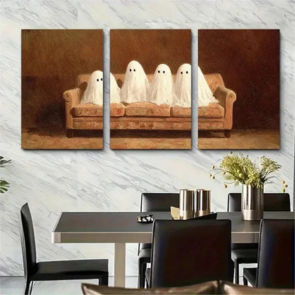 3pcs Vintagey Style Painting Cute Ghost Perfect Wall Art Set Canvas Framed 50x70cm - High Quality Print 100% Australian Made Wall Canvas Ready to Hang