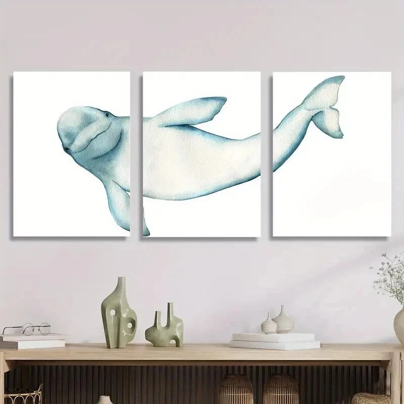 3pcs Whale , Modern Marine Life Wall Art Set Canvas Framed 50x70cm - High Quality Print 100% Australian Made Wall Canvas Ready to Hang