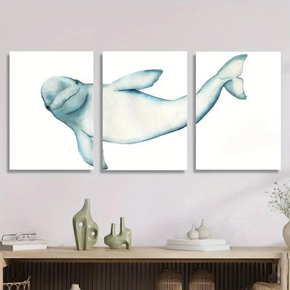 3pcs Whale , Modern Marine Life Wall Art Set Canvas Framed 50x70cm - High Quality Print 100% Australian Made Wall Canvas Ready to Hang