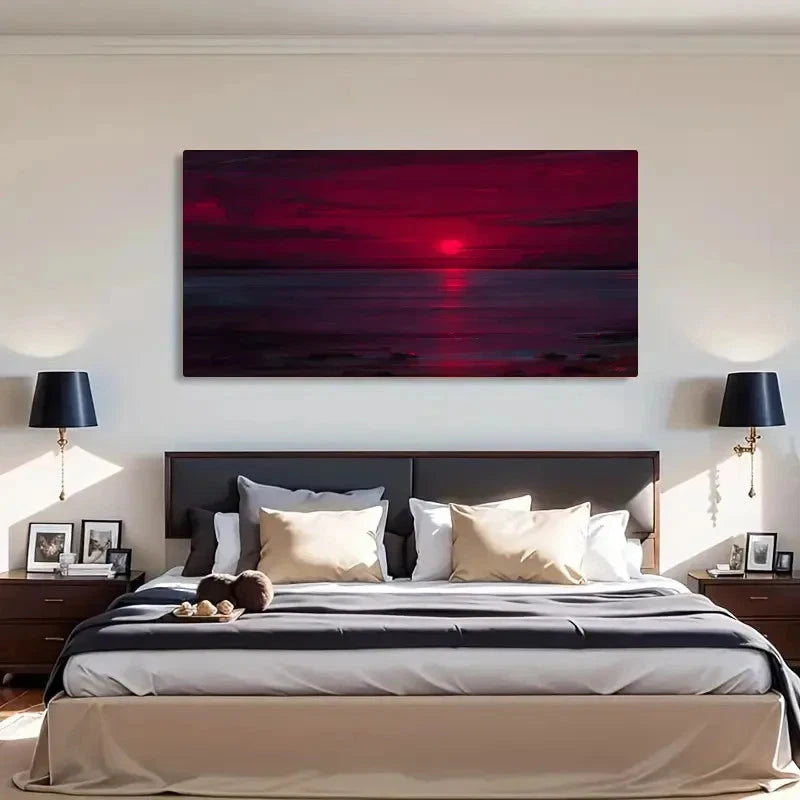 Sunset Neon Ocean Retro Wall Art Canvas Office Home Room Framed 120x60cm - Bella Home Decor