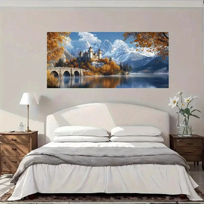 Mountains Stone Bridge Castle Wall Art Canvas Office Home Room Framed 120x60cm