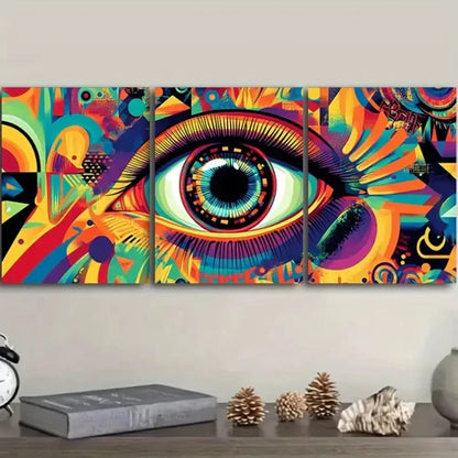 3pcs Featuring Psychedelic Rainbow Eyes Wall Art Set Canvas Unframed - High Quality Print 100% Australian Made Wall Canvas