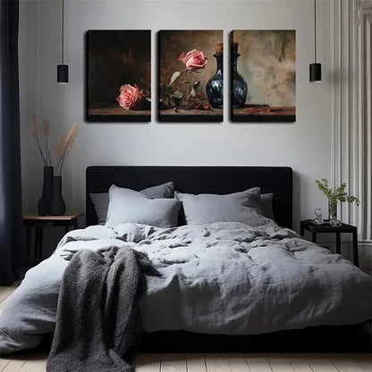 3pcs Pink Roses & Dark Bottles Dark Perfect Wall Art Set Canvas Framed 60x90cm - High Quality Print 100% Australian Made Wall Canvas Ready to Hang - Bella Home Decor