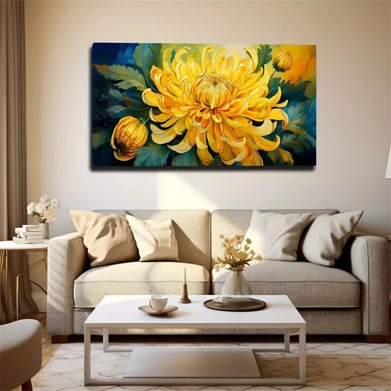 Vibrant Yellow Dahlia Wall Art Canvas Office Home Room Framed 120x60cm