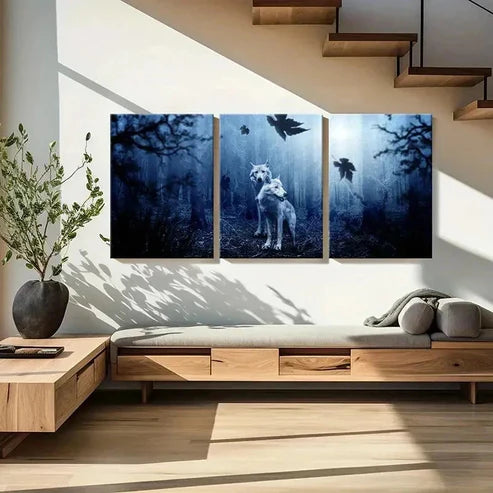 3pcs White Wolves In Forest Modern Wall Art Set Canvas Unframed - High Quality Print 100% Australian Made Wall Canvas