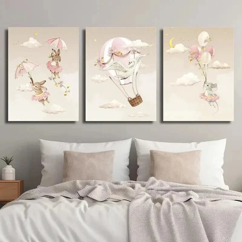 3pcs Funny Cartoon Animal Décor Perfect Wall Art Set Canvas Framed 60x90cm - High Quality Print 100% Australian Made Wall Canvas Ready to Hang - Bella Home Decor