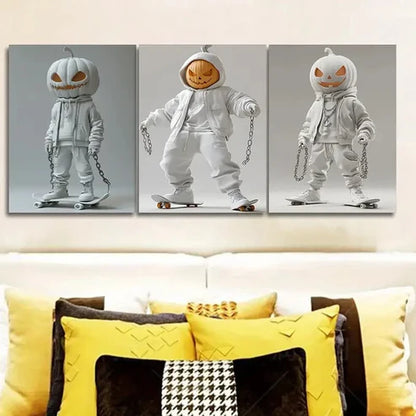 3pcs Evil pumpkin, (10) Wall Art Set Canvas Unframed - High Quality Print 100% Australian Made Wall Canvas