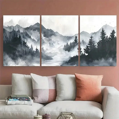 3pcs Misty Mountain Serene Nature Landscape Wall Art Set Canvas Framed 60x90cm - High Quality Print 100% Australian Made Wall Canvas Ready to Hang