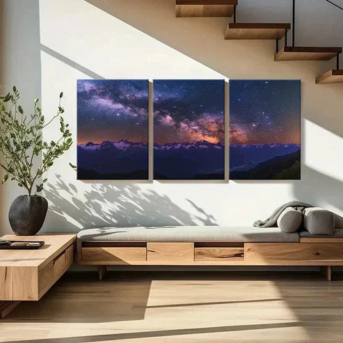 3pcs Mountains Under Stars Night View Wall Art Set Canvas Unframed - High Quality Print 100% Australian Made Wall Canvas