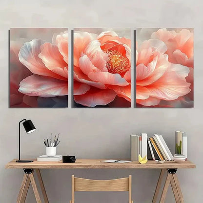 3pcs Peach colored Peony Abstract Wall Art Set Canvas Unframed - High Quality Print 100% Australian Made Wall Canvas