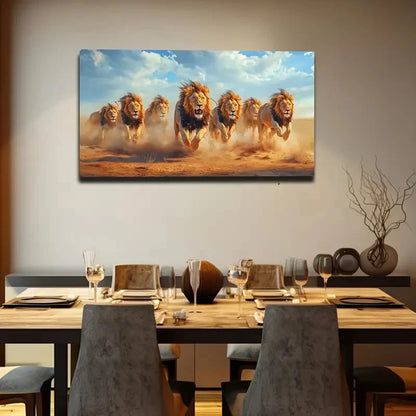 Abstract Running Lions Vibrant Wall Art canvas office home room framed 120x60cm