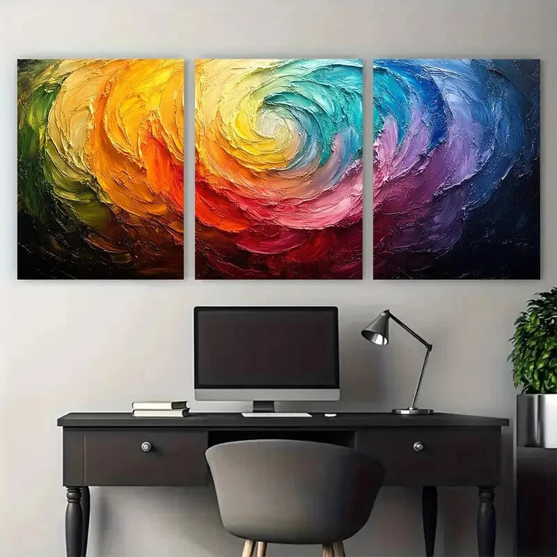 3pcs Vibrant Abstract Rainbow Swirl Illustration Metal Print Ready to Hang Art - Bella Home Decor