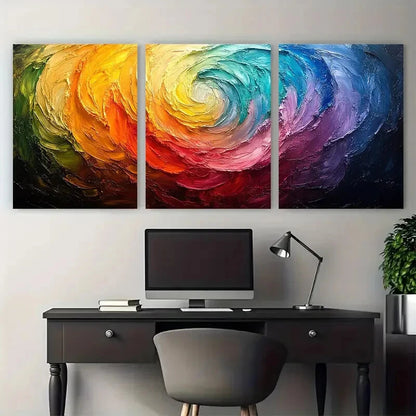 3pcs Vibrant Abstract Rainbow Swirl Illustration Metal Print Ready to Hang Art - Bella Home Decor