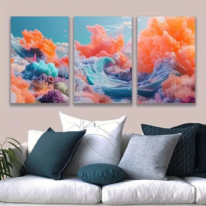 3pcs Abstract Ocean Wave Seascape Design Wall Art Set Canvas Framed 60x90cm - High Quality Print 100% Australian Made Wall Canvas Ready to Hang - Bella Home Decor