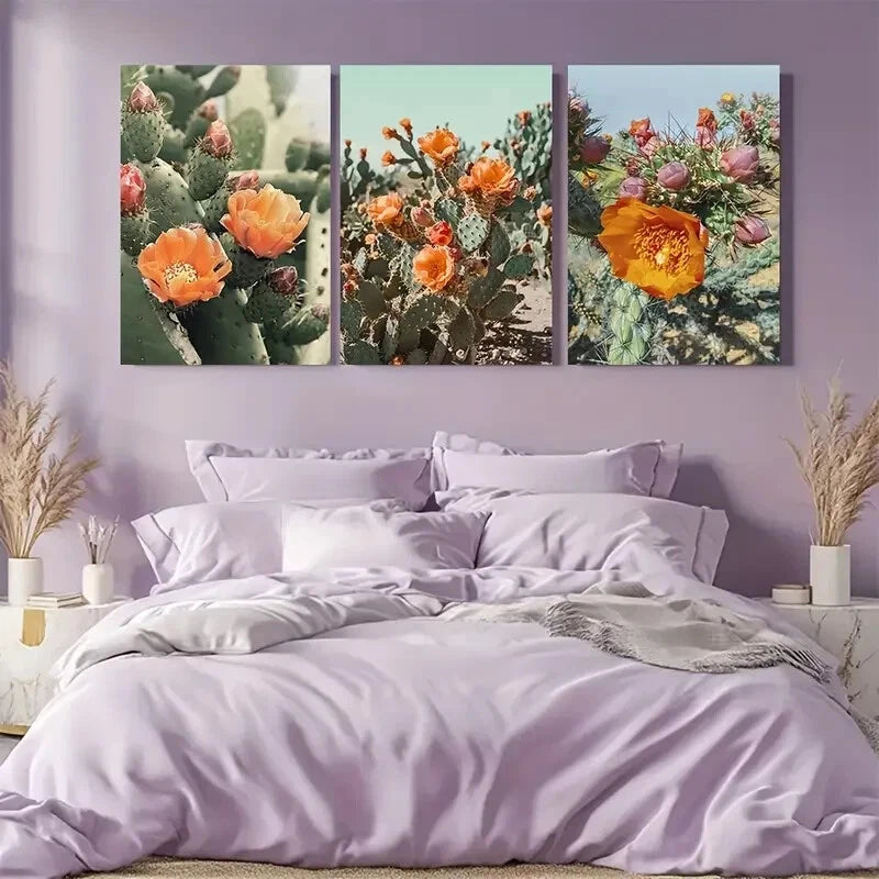 3pcs Cactus Floral Botanical Minimalist Modern Metal Print Ready to Hang Art - Bella Home Decor