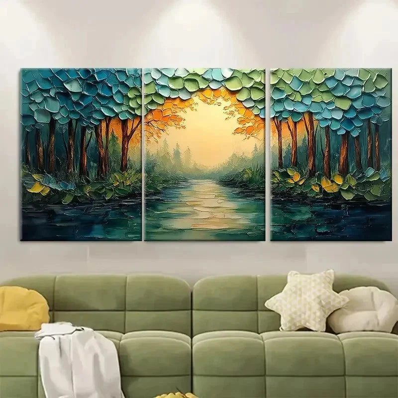 3pcs Abstract Green Forest Landscape RI  Wall Art Set Canvas Framed 40x60cm - High Quality Print 100% Australian Made Wall Canvas Ready to Hang - Bella Home Decor