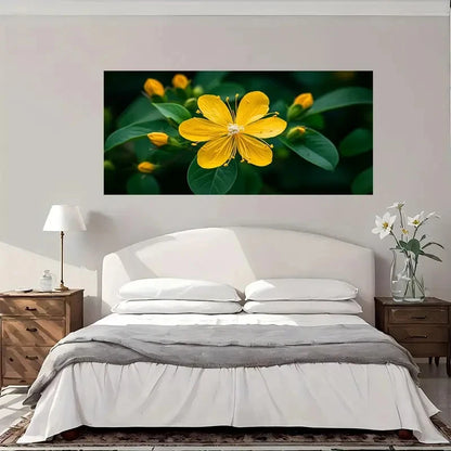 Green Foliage & Yellow Bloom Wall Art Canvas Office Home Room Framed 120x60cm
